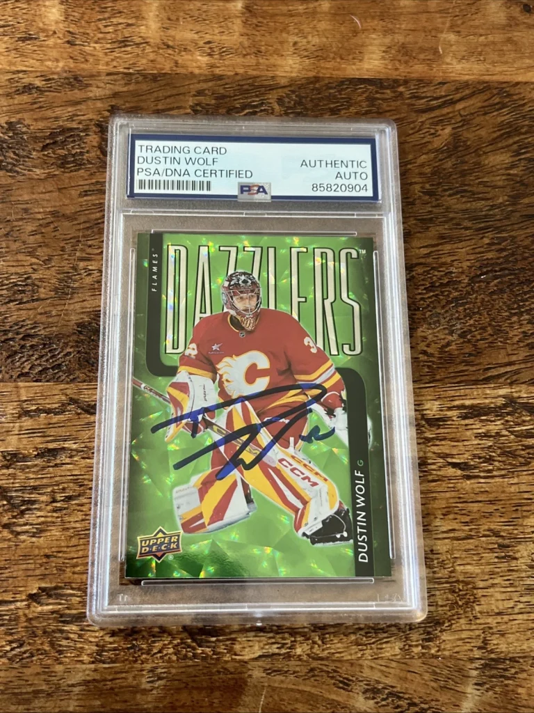 Dustin Wolf IP Signed UD Dazzlers Card PSA DNA Coa Slab Flames Autographed