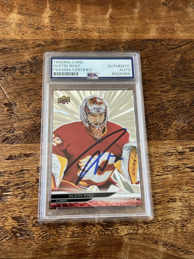 Dustin Wolf IP Signed UD Silver Outburst Card PSA DNA Slab Flames Autographed