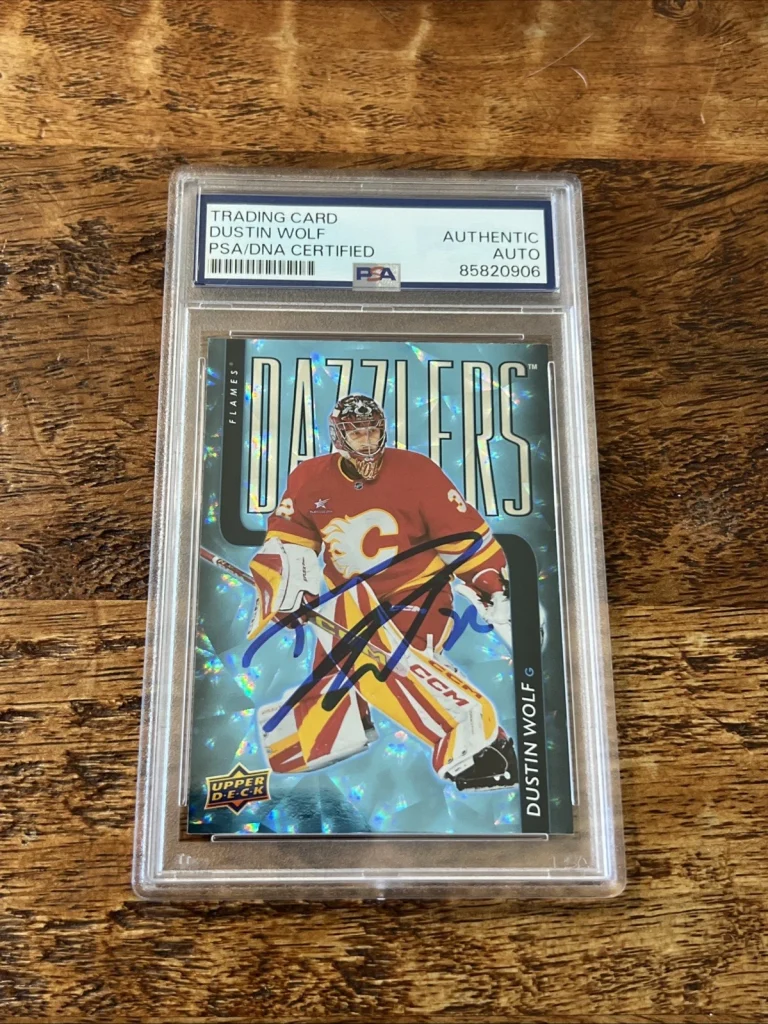 Dustin Wolf IP Signed UD Dazzlers Card PSA DNA Coa Slab Flames Autographed