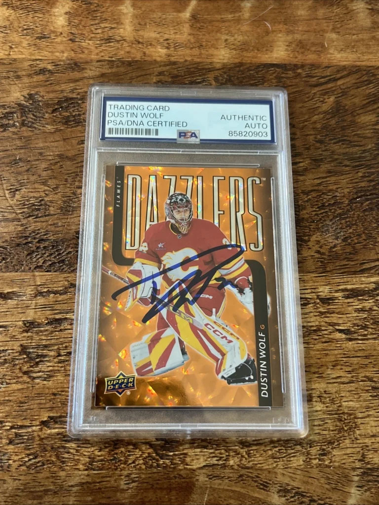 Dustin Wolf IP Signed UD Dazzlers Card PSA DNA Coa Slab Flames Autographed