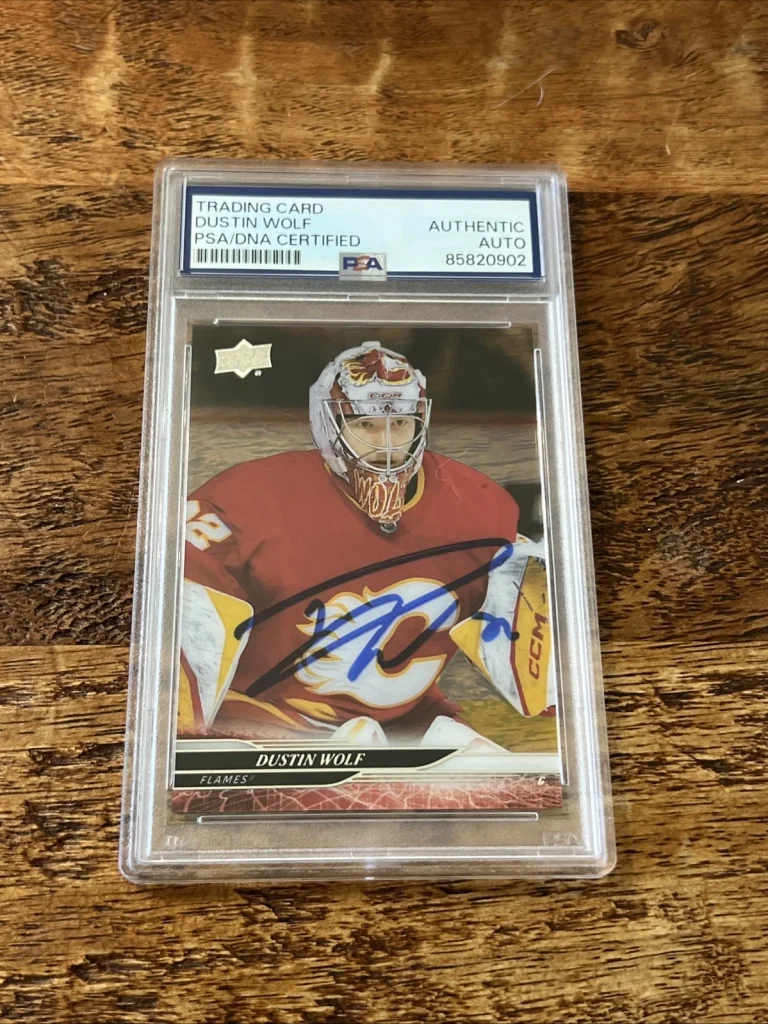 Dustin Wolf IP Signed UD Clear Cut Card PSA DNA Coa Slab Flames Autographed