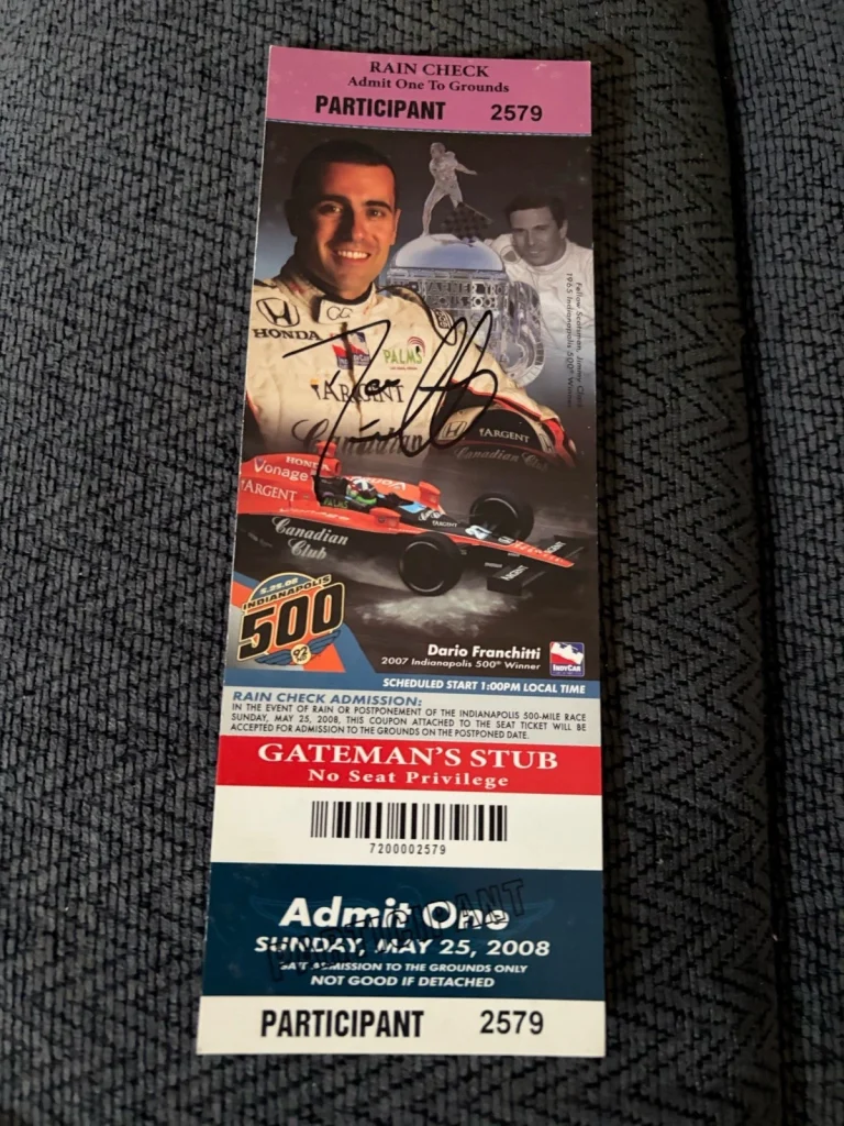 Dario Franchitti (2007 Winner) Signed Indianapolis Indy 500 Ticket 2008 Race