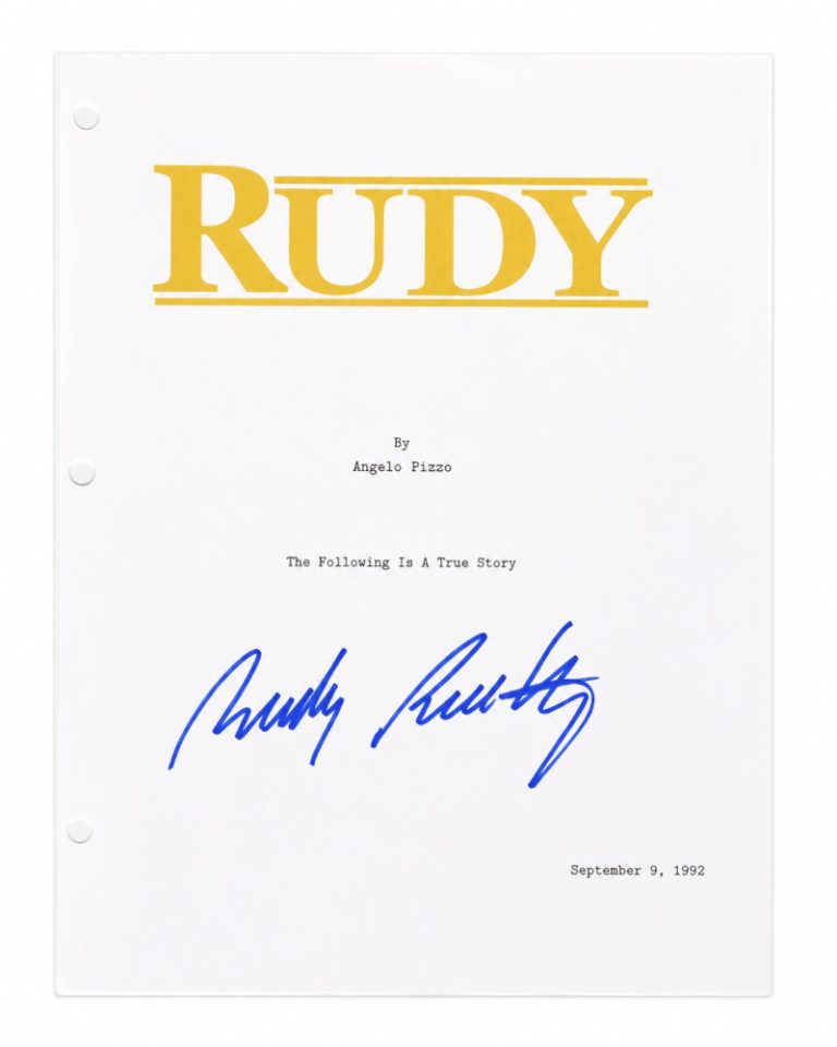 Rudy Ruettiger Signed Rudy Movie Script Cover Page - (SCHWARTZ SPORTS COA)
