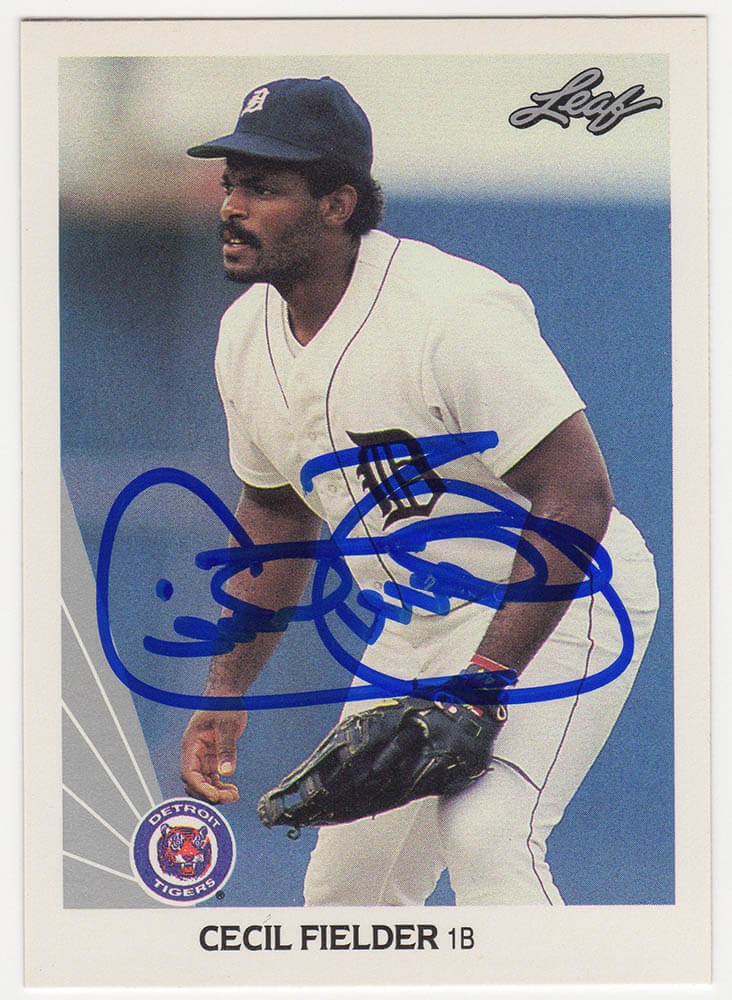Cecil Fielder Signed Tigers 1990 Leaf Baseball Trading Card #165 -(SCHWARTZ COA)