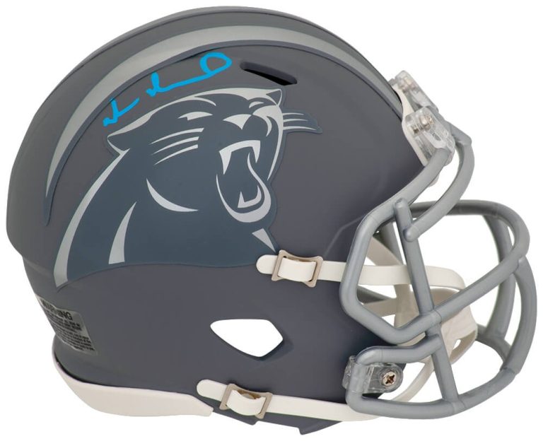 Muhsin Muhammad Signed Panthers SLATE Riddell Speed Mini Helmet - (SCHWARTZ COA)