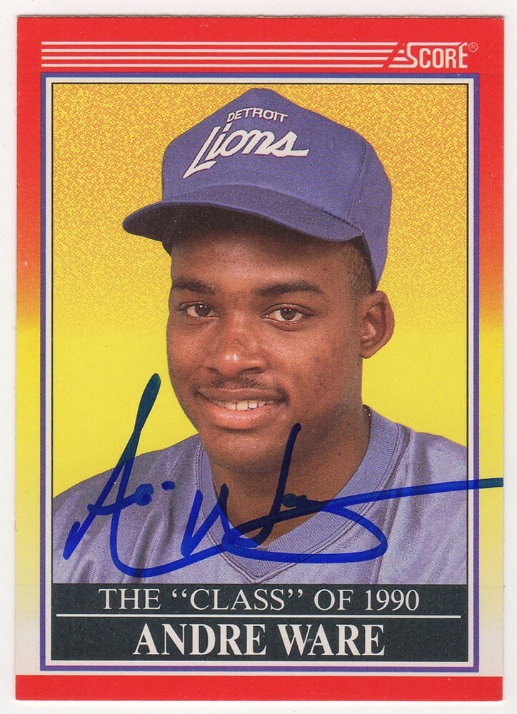 Andre Ware Signed Detroit Lions 1990 Score Football Rookie Card #607 - (SS COA)