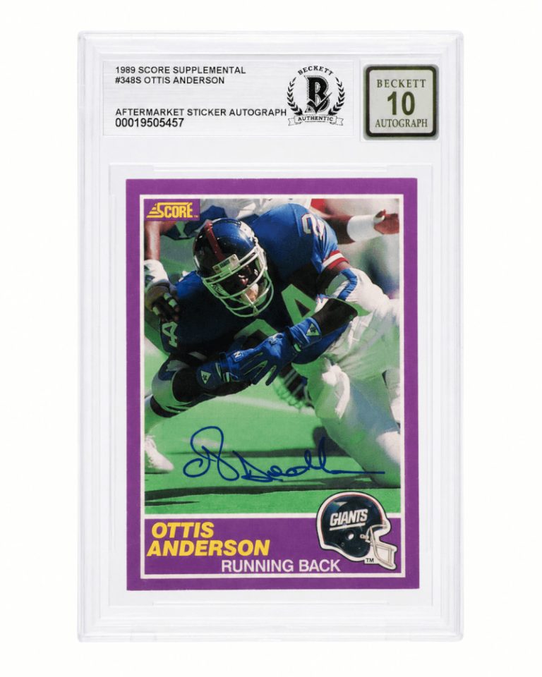 Ottis Anderson Signed Giants 1989 Score Card #348S - (Beckett - Auto 10 Sticker)