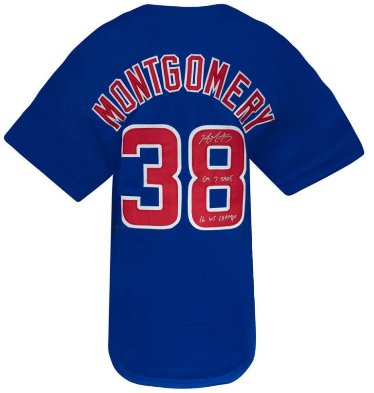 Mike Montgomery Signed Blue Custom Baseball Jersey w/Champs, Gm 7 Save -(SS COA)