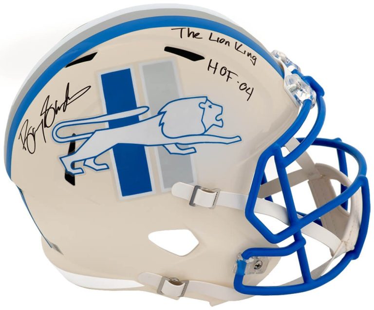 Barry Sanders Signed Lions RETRO F/S Speed Rep Helmet w/HOF, Lion King -(SS COA)