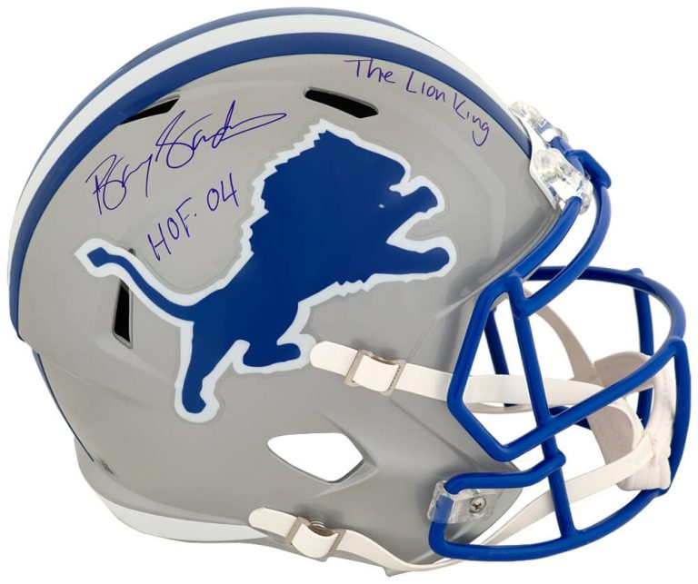 Barry Sanders Signed Lions T/B Riddell F/S Speed Rep Helmet w/2-INSC - (SS COA)