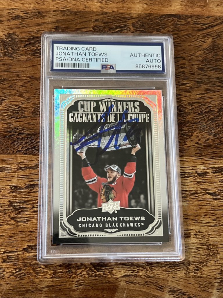 Jonathan Toews IP Signed UD Cup Winners Card PSA DNA Coa Slab Blackhawks Auto