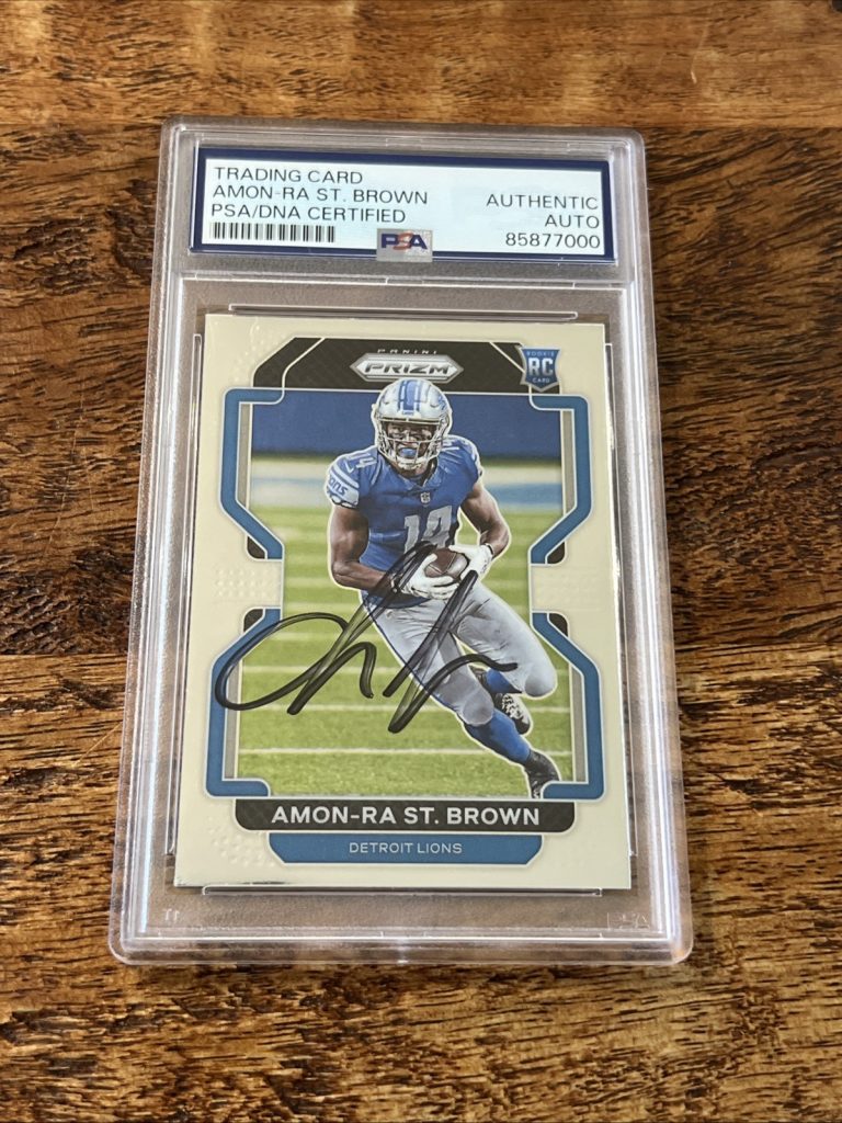 Amon-Ra St. Brown IP Signed Prizm Rookie Card PSA DNA Slab Lions Autographed