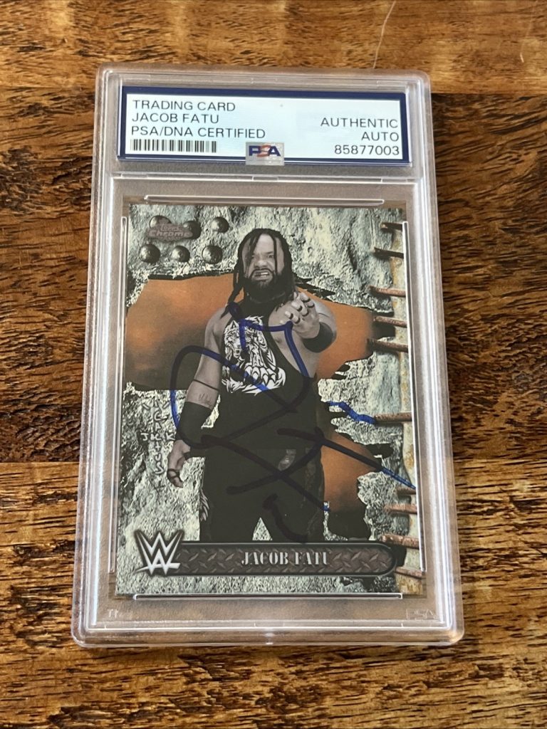 Jacob Fatu IP Signed Topps Chrome Cactus Jack Card Psa Dna Slab Autographed WWE