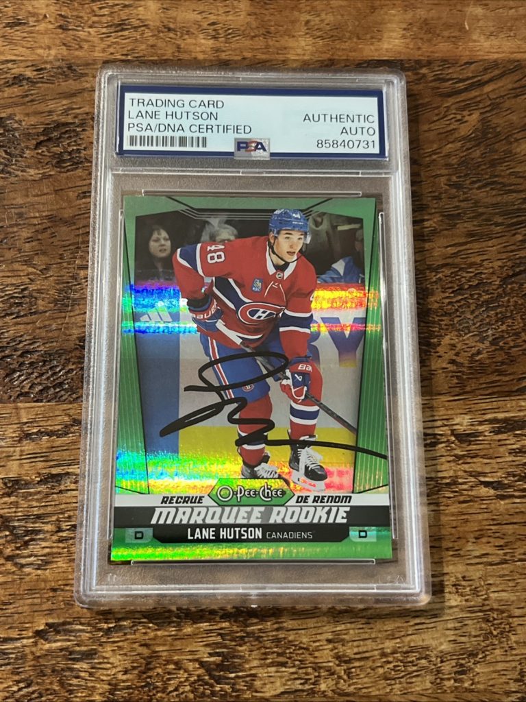 Lane Hutson IP Signed OPC Rookie Green Card PSA DNA Slab Canadiens Autographed