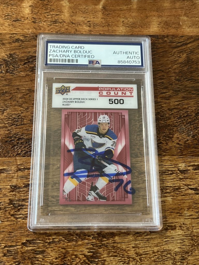 Zachary Bolduc IP Signed UD Population Count 500 RC Card PSA DNA Slab Blues Auto