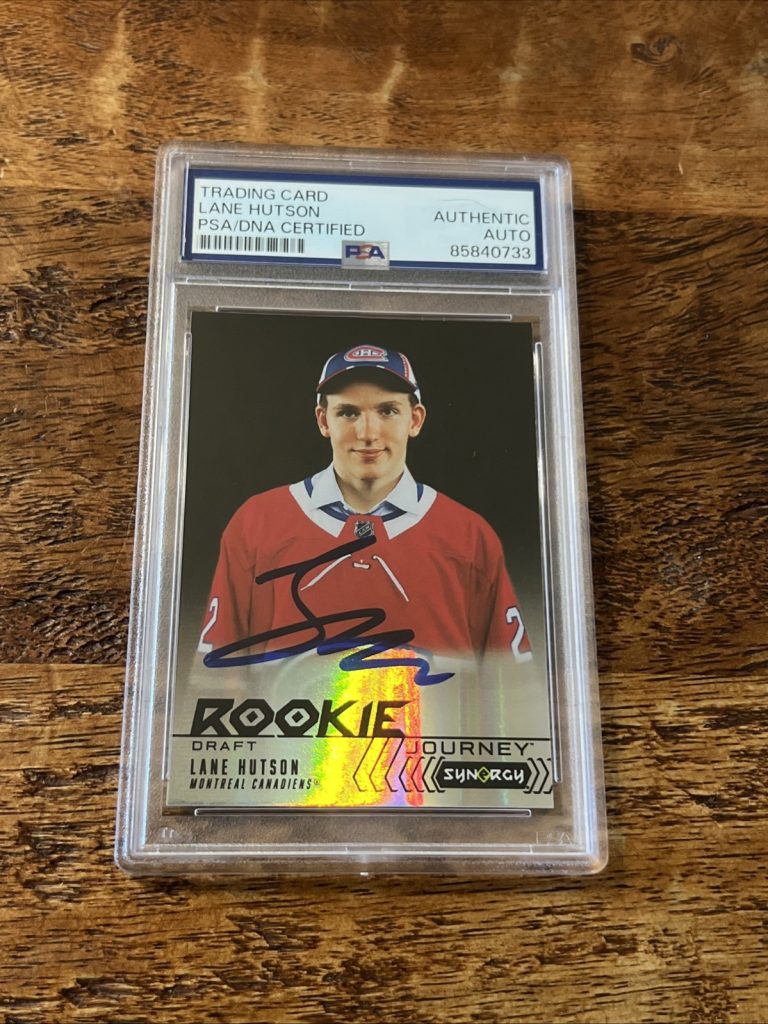 Lane Hutson IP Signed UD Synergy Rookie Card PSA DNA Slab Canadiens Autographed