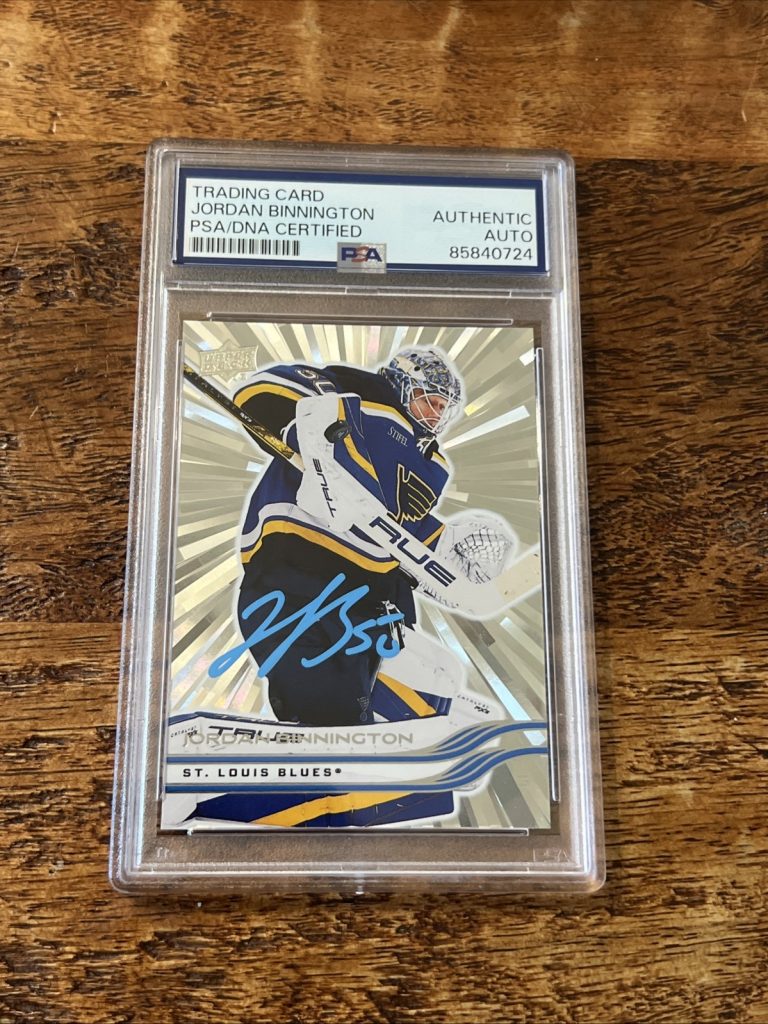 Jordan Binnington IP Signed UD Silver Outburst Card PSA DNA Slab Blues Auto