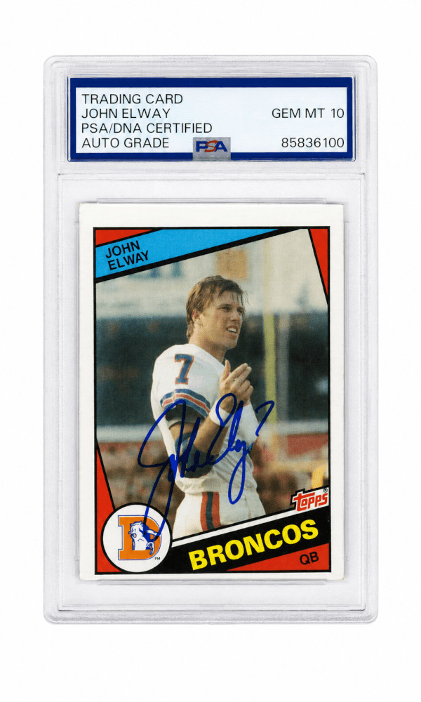 John Elway Signed Broncos 1984 Topps Rookie Football Card #63 - (PSA - Auto 10)