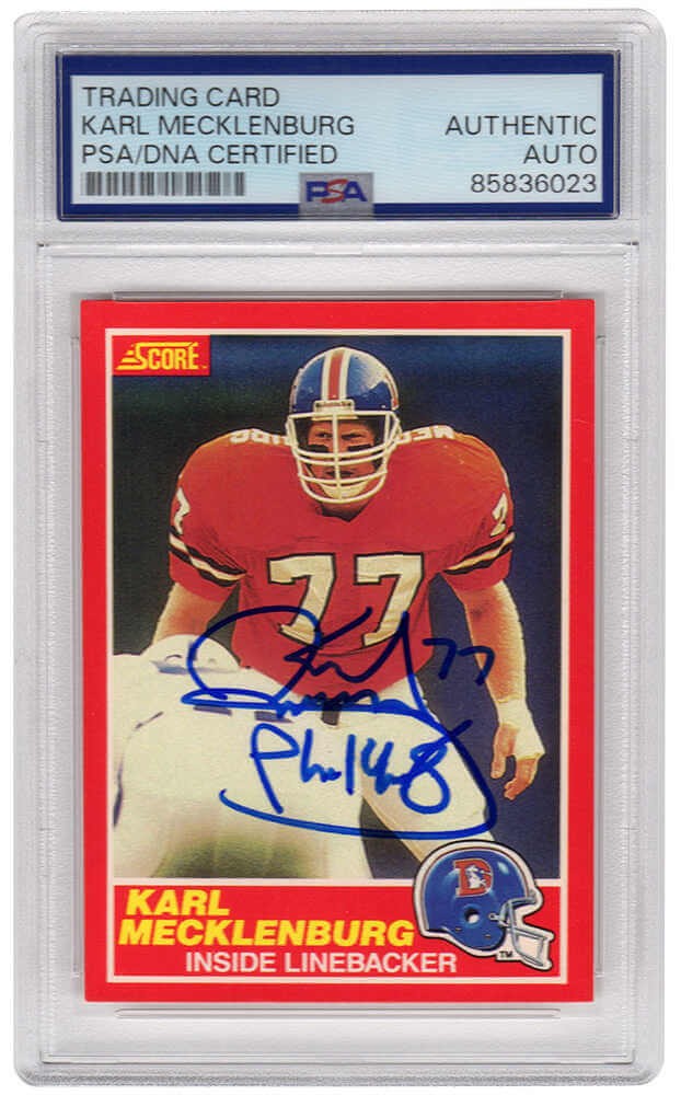 Karl Mecklenburg Signed Broncos 1989 Score Football Trading Card #174 -(PSA/DNA)
