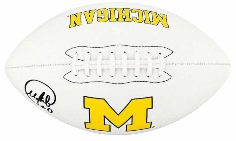 Mike Sainristil Signed Michigan Logo Brands White Logo Football - (SCHWARTZ COA)