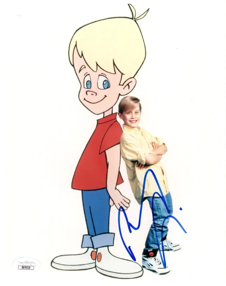 Macaulay Culkin Signed Autographed 8X10 Photo Standing with Cartoon JSA XX76520