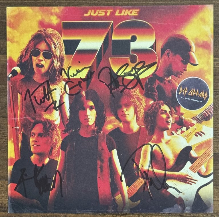 Def Leppard JUST LIKE 73 BLUE VINYL & SIGNED AUTOGRAPHED PHOTO BAS BECKETT COA