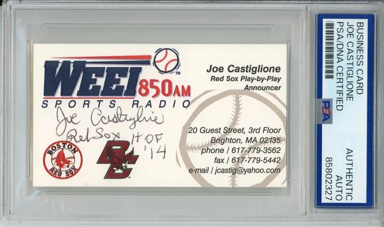 JOE CASTIGLIONE SIGNED BUSINESS CARD PSA DNA COA AUTOGRAPH BOSTON RED SOX HOF