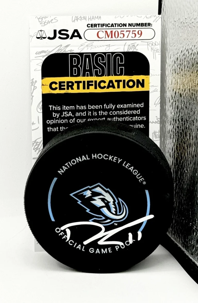 Dylan Guenther signed Utah Mammoth Official Game Puck autographed JSA