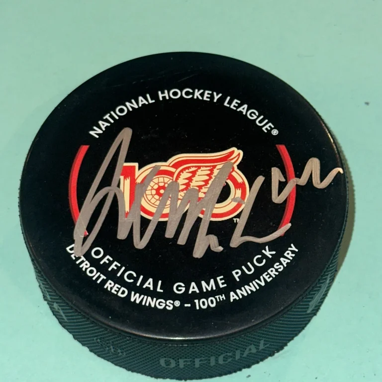 AXEL SANDIN-PELLIKKA Signed RED WINGS 100th Official GAME Puck Beckett (BAS)
