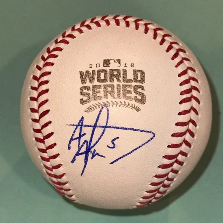 ALBERT ALMORA (Cubs) Signed Official 2016 WORLD SERIES Baseball Beckett (BAS)