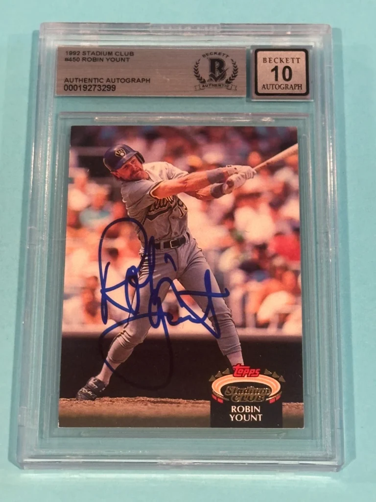 ROBIN YOUNT Signed TOPPS 1992 STADIUM CLUB Card #450 Beckett (BAS) AUTO 10