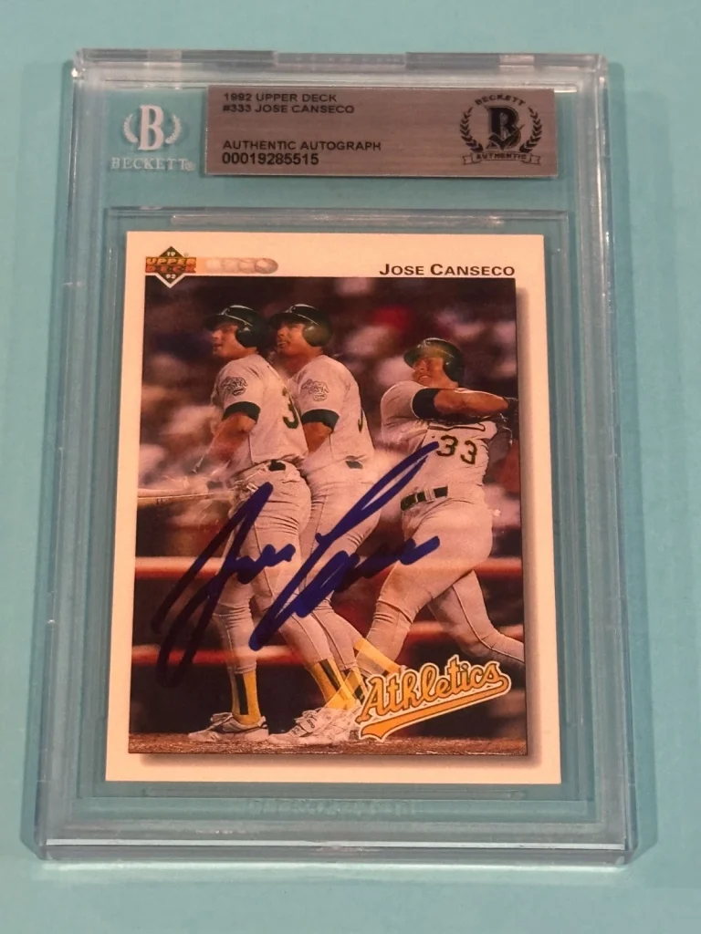 JOSE CANSECO Signed 1992 UPPER DECK Card #333 Beckett (BAS)