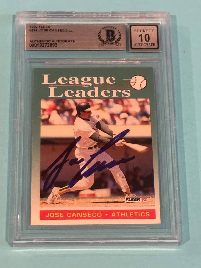 JOSE CANSECO Signed 1992 FLEER Card #688 Beckett (BAS) AUTO 10