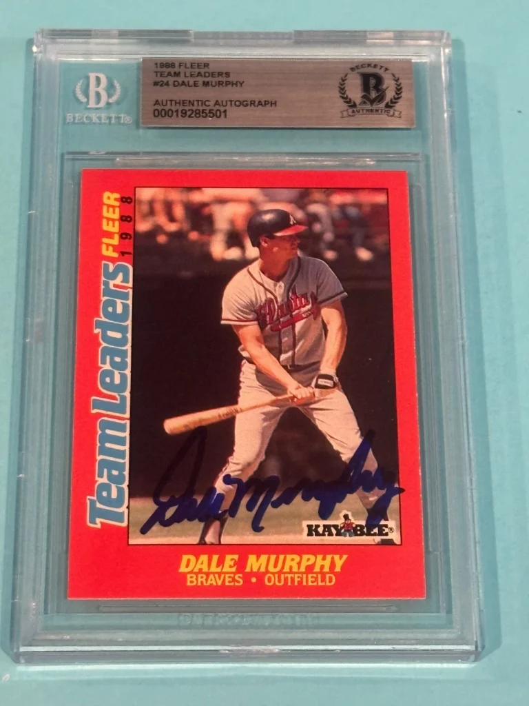 DALE MURPHY Signed 1988 FLEER Team Leaders Card #24 Beckett (BAS)