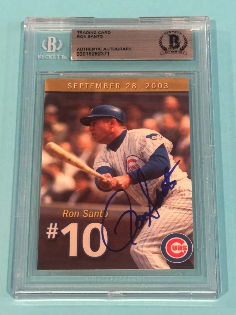 RON SANTO Signed 2003 Cubs Jersey Retirement Card Beckett (BAS)