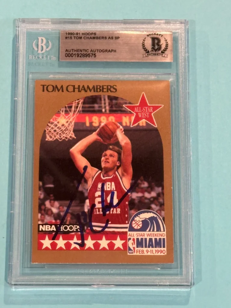 TOM CHAMBERS Signed 1990-91 HOOPS Card #15 Beckett (BAS)