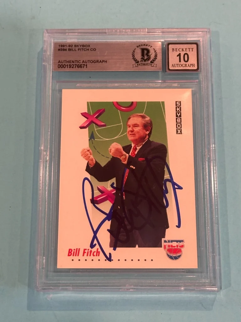 BILL FITCH Signed 1991-92 SKYBOX Card #394 Beckett (BAS) AUTO 10