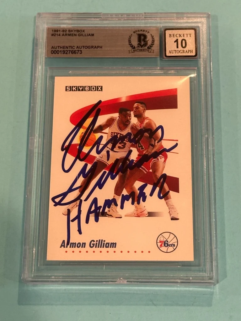ARMON GILLIAM Signed 1991-92 SKYBOX Card #214 Beckett (BAS) AUTO 10