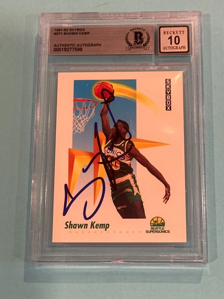 SHAWN KEMP Signed 1991-92 SKYBOX Card #271 Beckett (BAS) AUTO 10