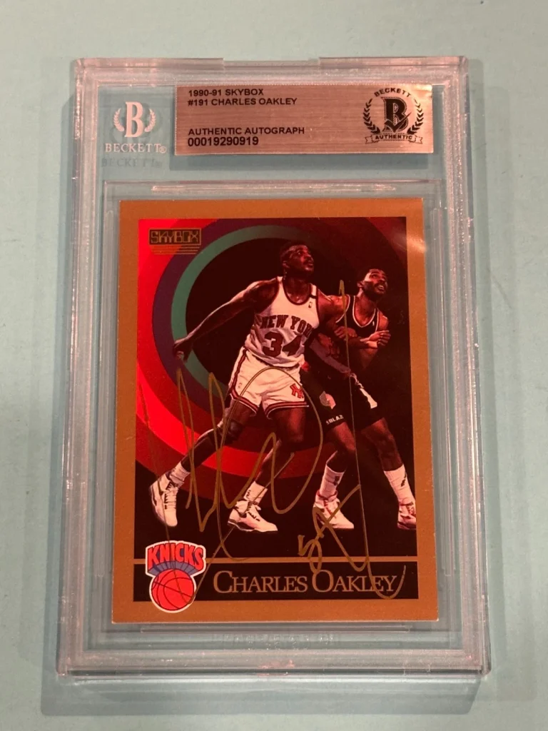 CHARLES OAKLEY Signed 1990-91 SKYBOX Card #191 Beckett (BAS)