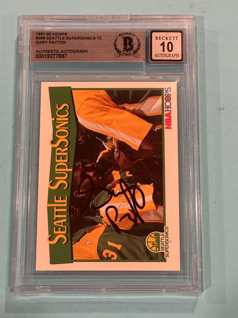 GARY PAYTON Signed 1991-92 HOOPS Card #298 Beckett (BAS) AUTO 10