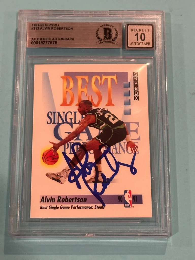 ALVIN ROBERTSON Signed 1991-92 SKYBOX Card #312 Beckett (BAS) AUTO 10