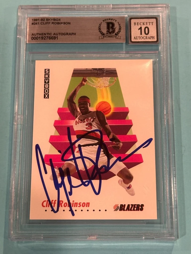 CLIFF ROBINSON Signed 1991-92 SKYBOX Card #241 Beckett (BAS) AUTO 10