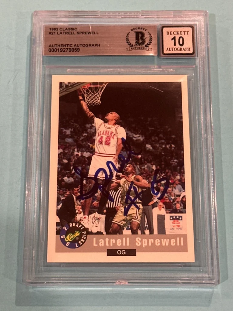 LATRELL SPREWELL Signed 1992 CLASSIC Card #21 Beckett (BAS) AUTO 10