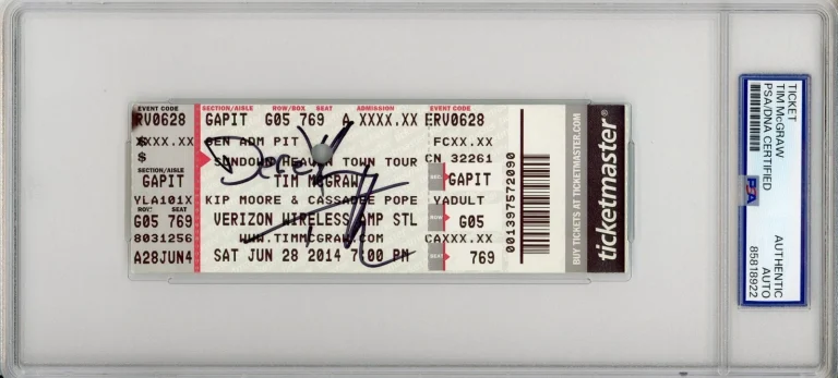 Tim McGraw SIGNED 2014 GA Pit Tour Ticket PSA DNA Certified COA Autograph AUTO