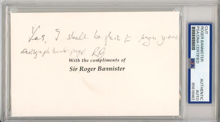 Sir Roger Bannister Signed Cut & Quote PSA DNA COA Autograph 4 Minute Mile