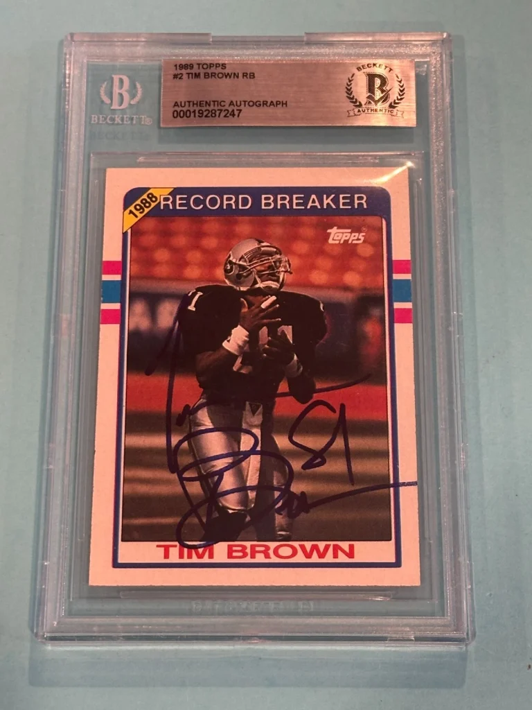 TIM BROWN Signed 1989 TOPPS Card #2 Beckett BAS