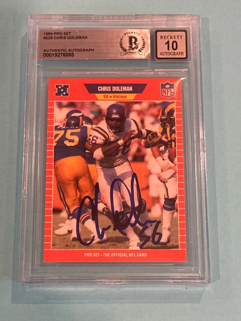 CHRIS DOLEMAN Signed 1989 PRO SET Card #229 Beckett BAS AUTO 10