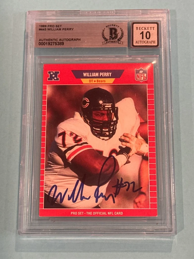 WILLIAM PERRY Signed 1989 PRO SET Card #445 Beckett BAS AUTO 10