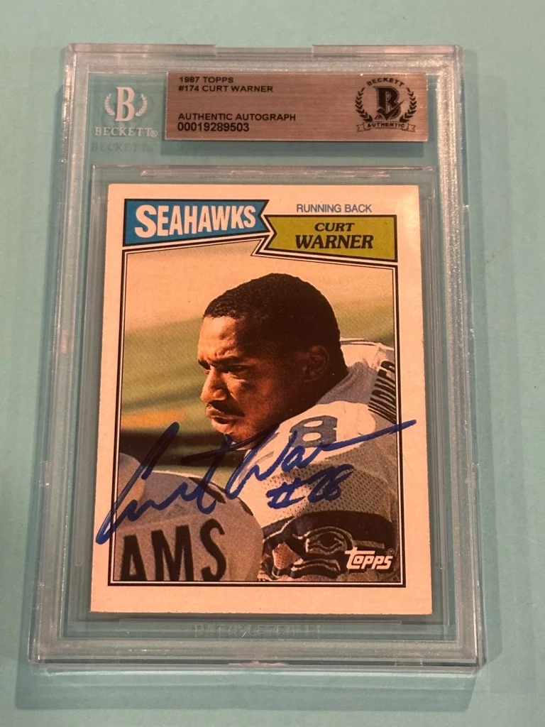 CURT WARNER Signed 1987 TOPPS Card #174 Beckett (BAS)